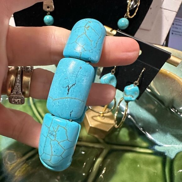 Genuine Gemstone Necklace Matching Earrings & Bracelet Turquoise - Picture 4 of 6